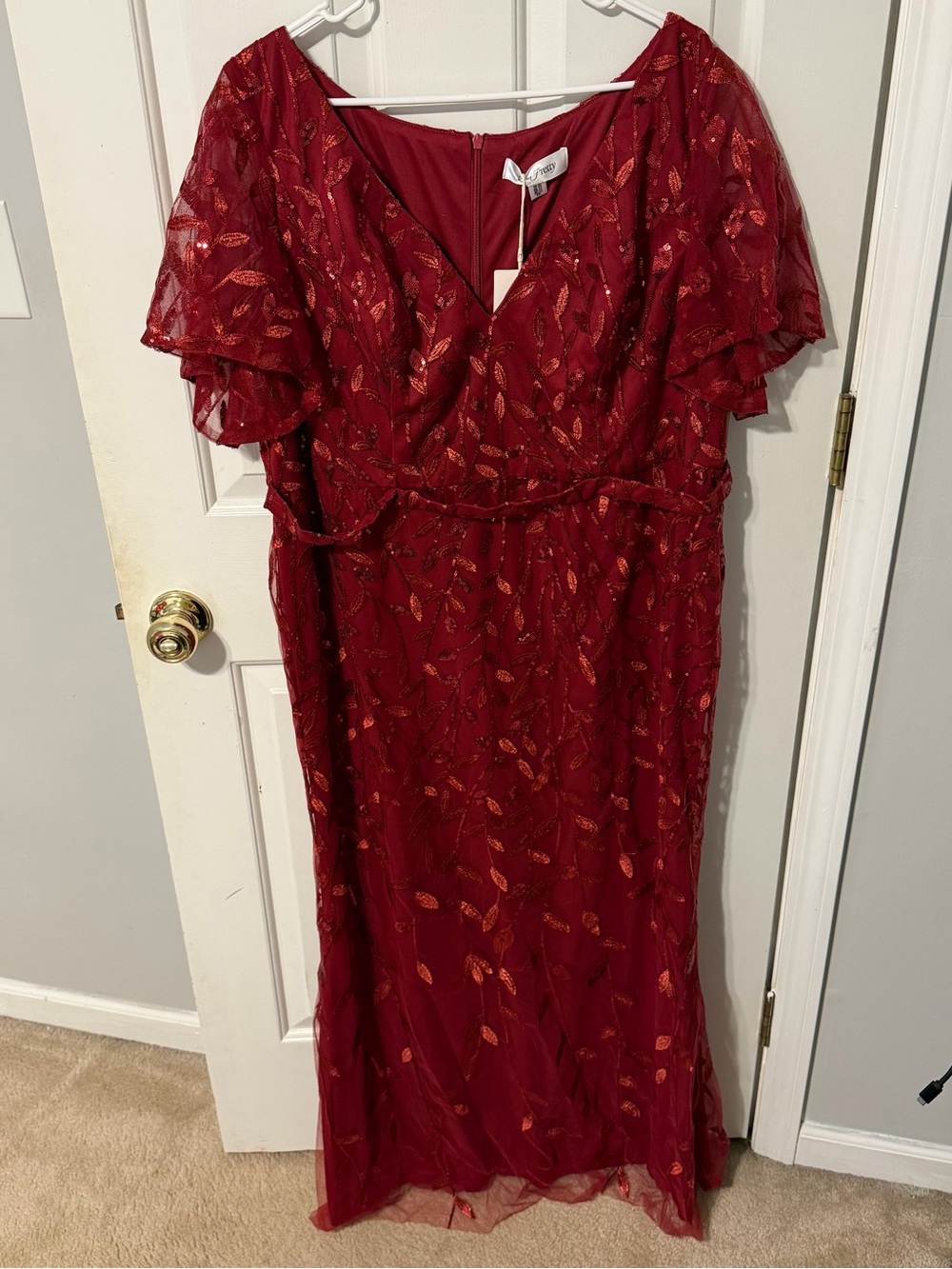Ever Pretty Red Maxi Dress with Gold Leaf Embroidery